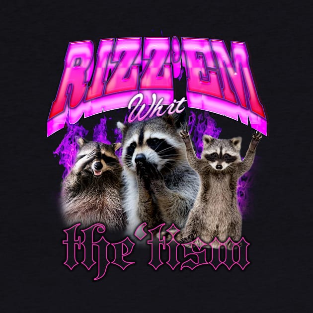 Rizz Em With The Tism Retro Shirt, Vintage Funny Raccoon Graphic Shirt, Autism Awareness, Raccoon Meme by Hamza Froug